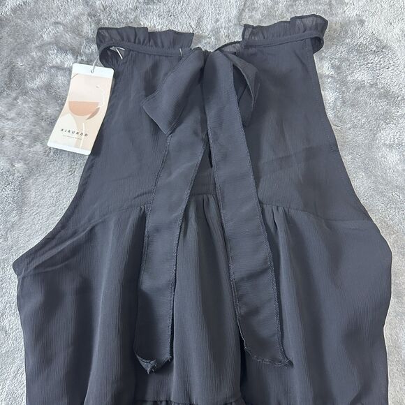 Kirundo Black Sleeveless Tiered Mini Dress High Neck Bow Back Womens Size M - Picture 3 of 9